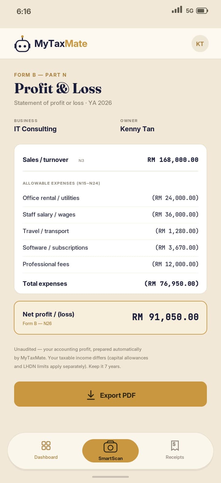 Export your P&L