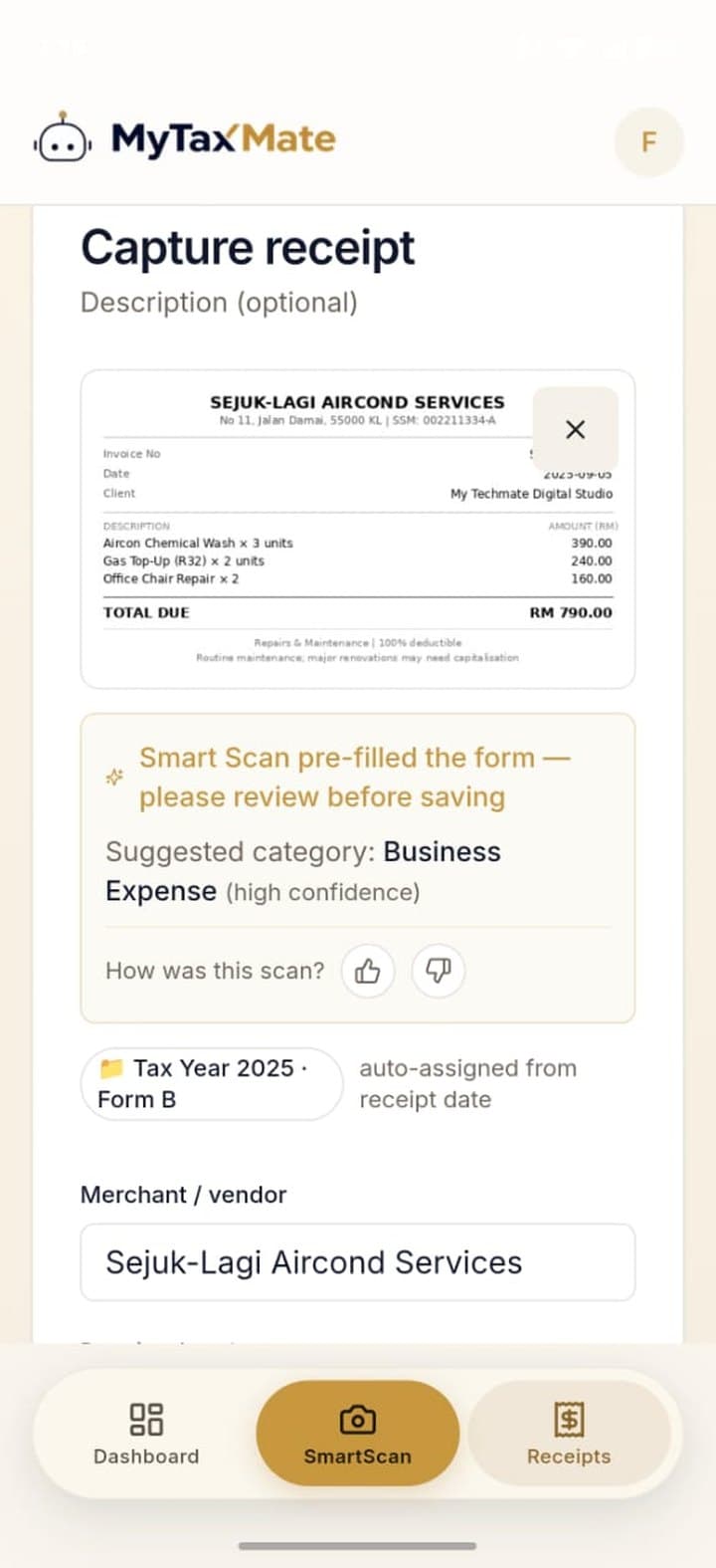 SmartScan reads every receipt