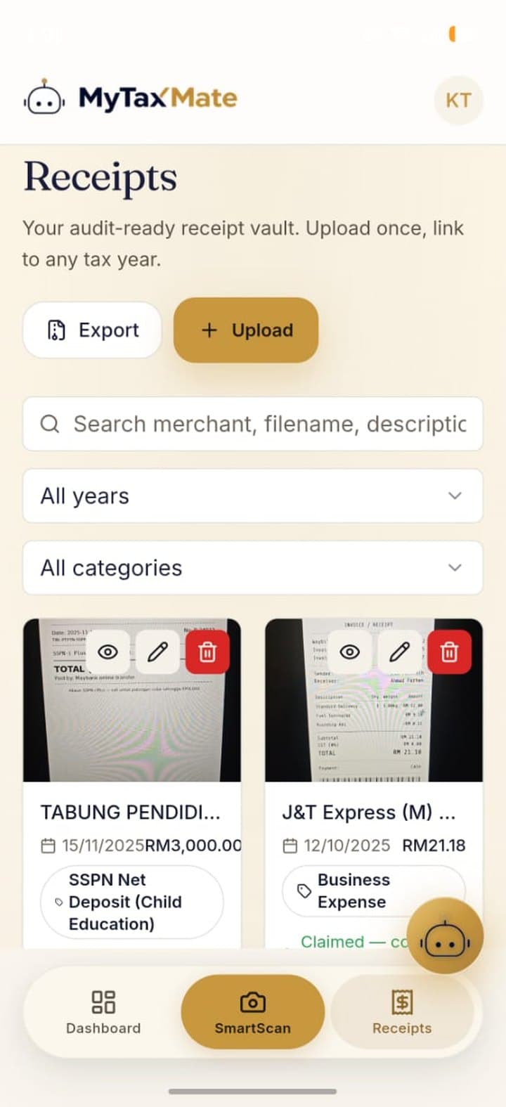 Vault & one-tap audit pack